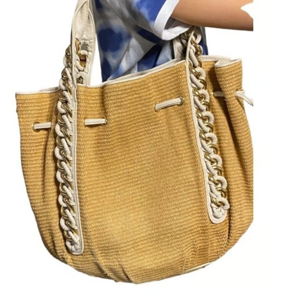 Michael Kors Straw Shoulder Bag White Gold Summer Handbag - Picture 2 of 9